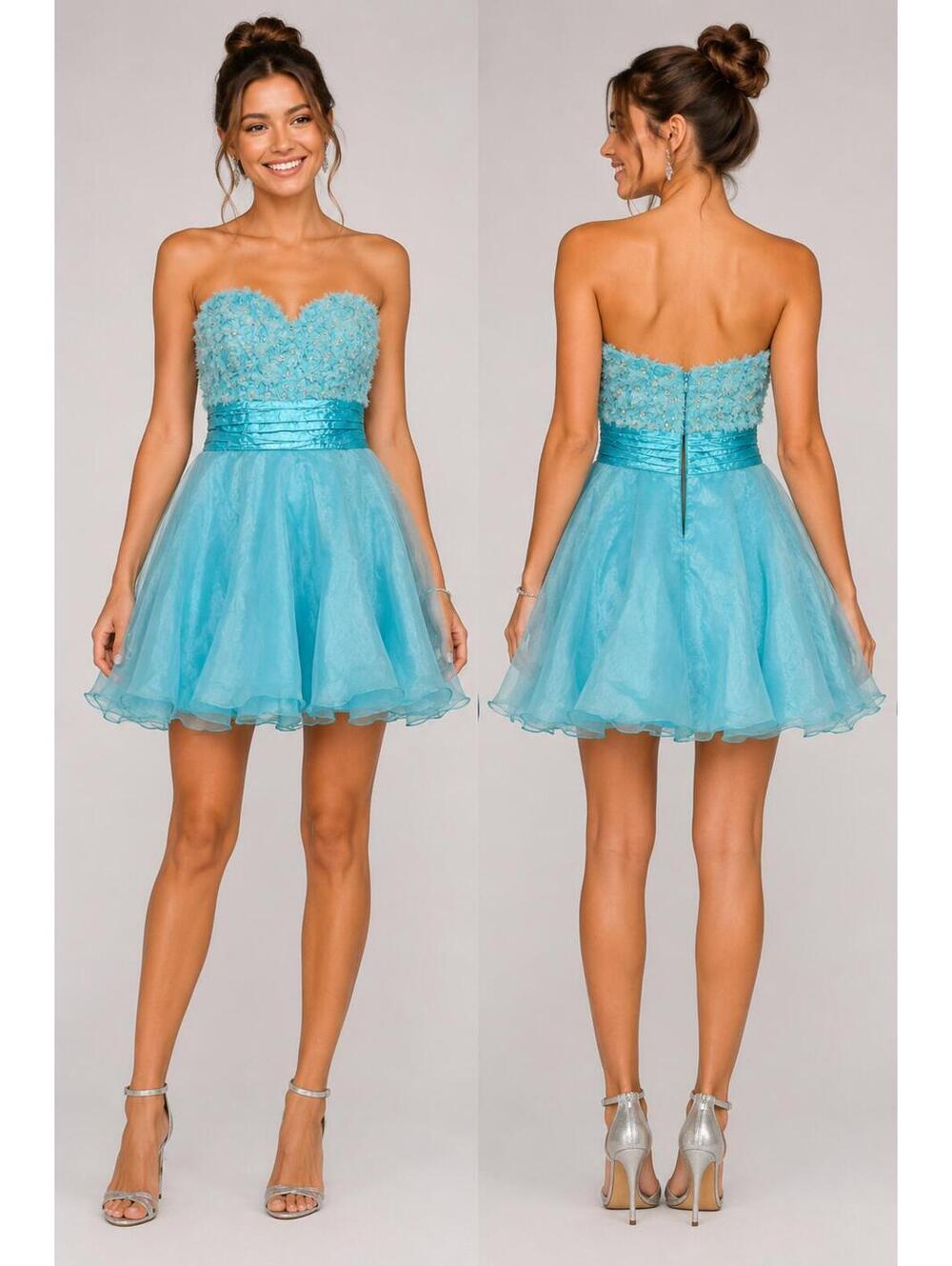 Martini Homecoming Prom Floral Appliqué Dress Aqua Blue sz 12 M NWT Ruffle $800